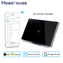 Wifi умный настенный сенсорный выключатель стандарт США 1 банда черная стеклянная панель приложение пульт дистанционного управления для умной жизни