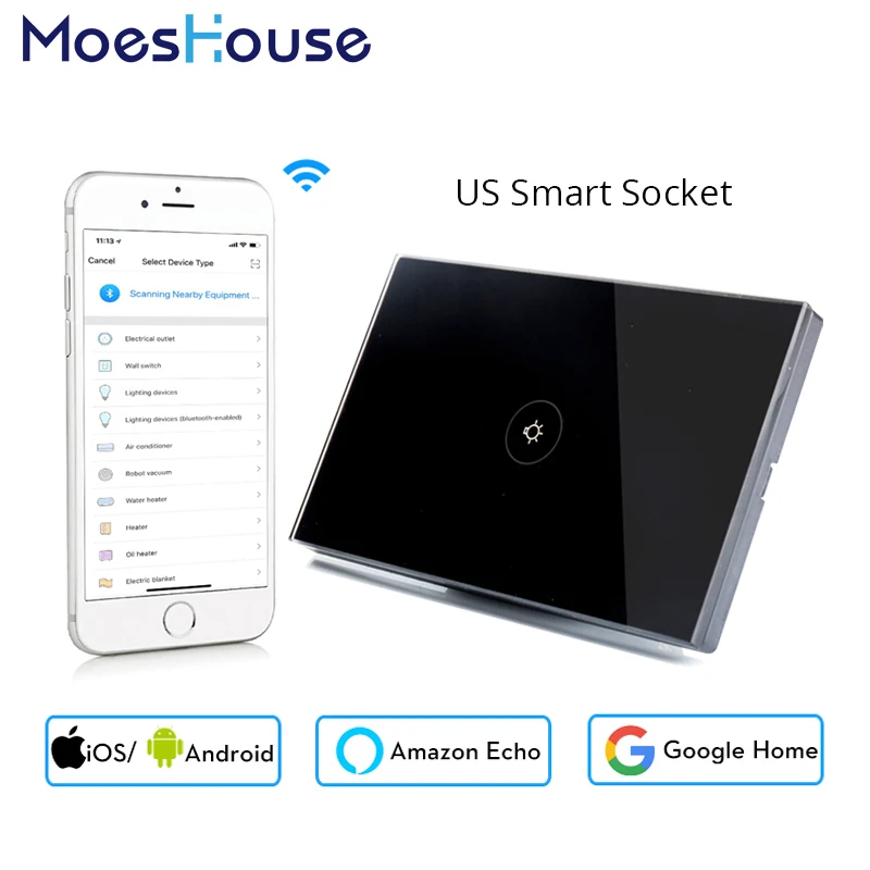 Wifi Smart стены сенсорный выключатель нам Стандартный 1 Gang Черный Стекло Панель APP дистанционного Управление для смарт жизнь