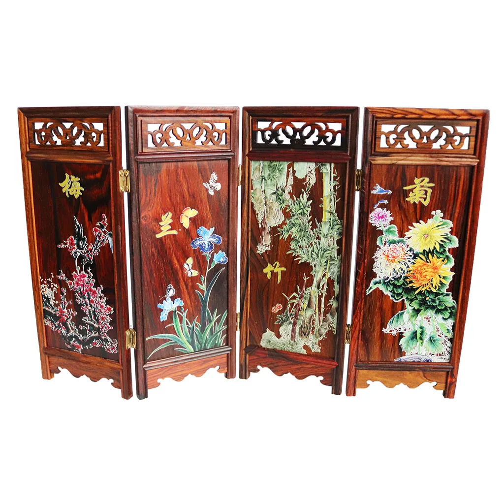 

Retro Style 1/6 Dollhouse Miniature Furniture Flowers Printed Folding Screen Room Divider Action Figures Accessories
