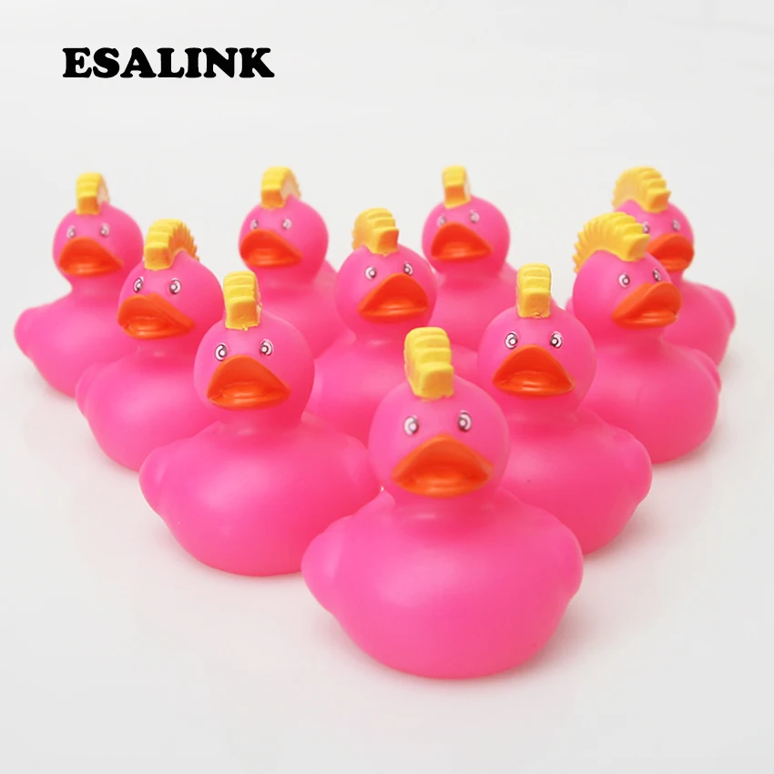 

2019 new 10pcs swimming water toys Red Mohawk Hairstyel soft floating rubber duck baby squeeze sounding Dabbling Toy