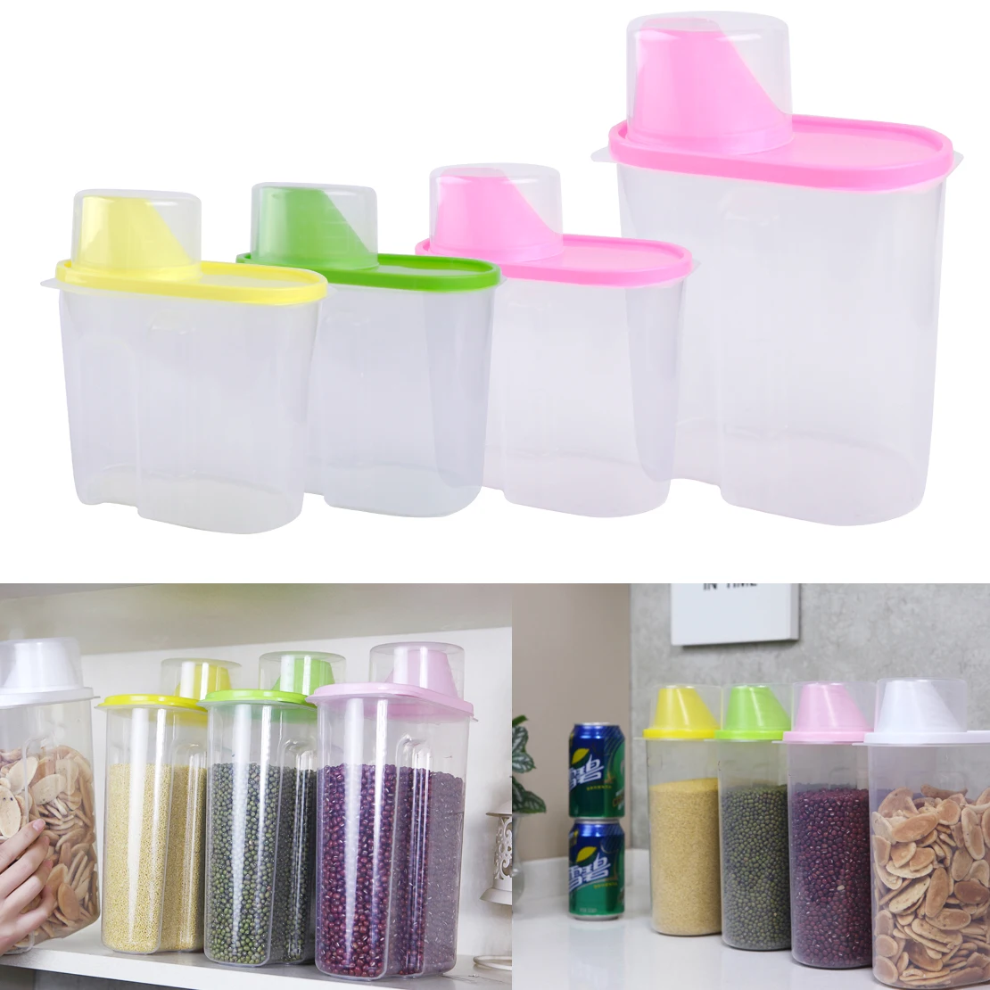 

LETAOSK 2.5L/1.9L Colorful Cereal Pasta Flour Dried Food Nut Storage Rice Container Kitchen Sealed Box Tanks Dispenser Case