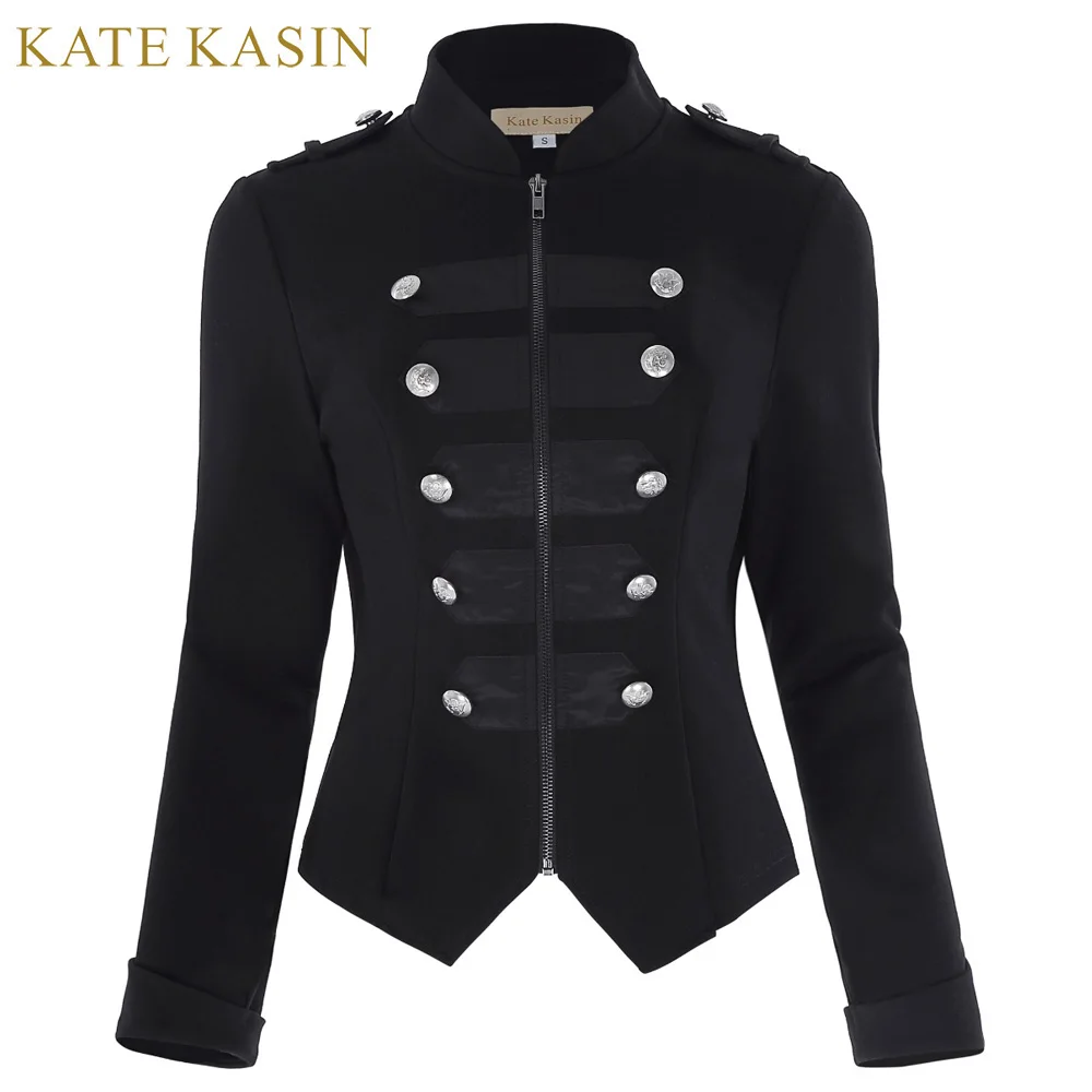 incredible  Gothic Jacket Women Buttons Zipper Front Vintage Tops Long Sleeve Ladies Coats Black