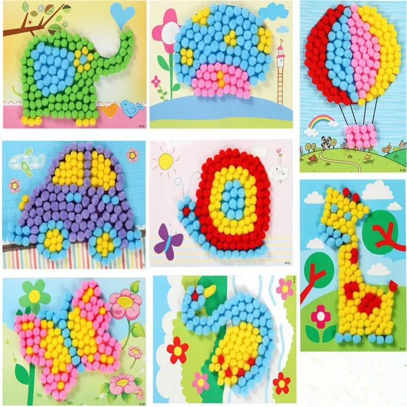 

Crafts Toy Creative DIY Plush Ball Painting Stickers Children Educational Handmade Material Cartoon Puzzles