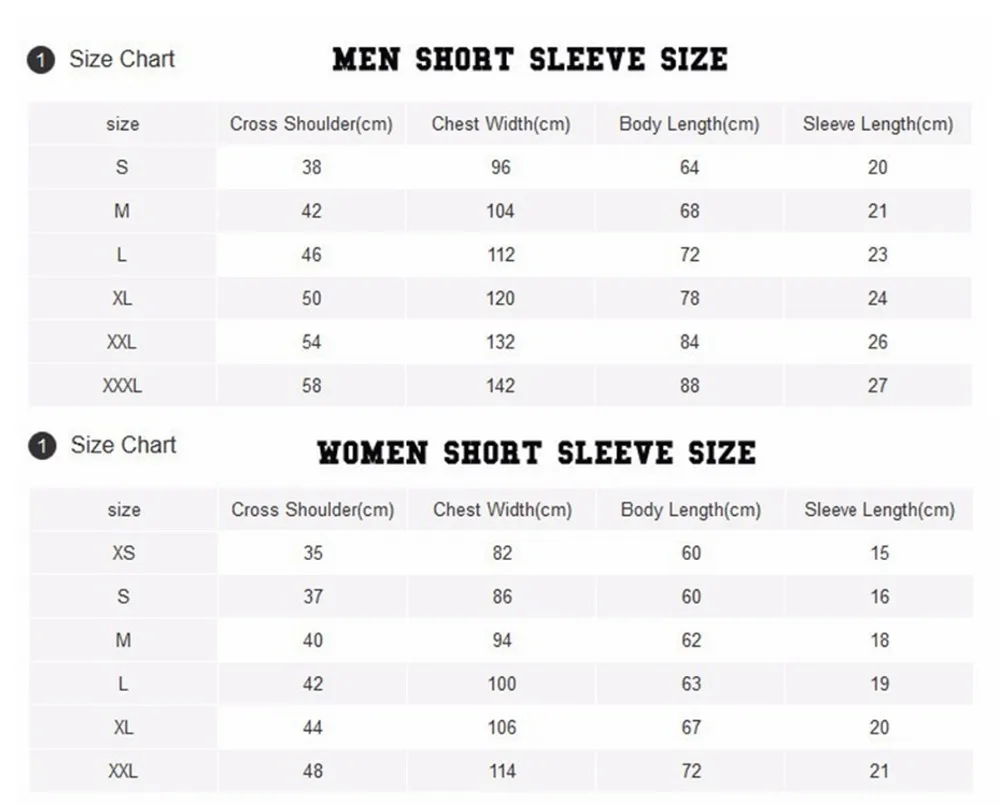 Titan Shirt Size Chart