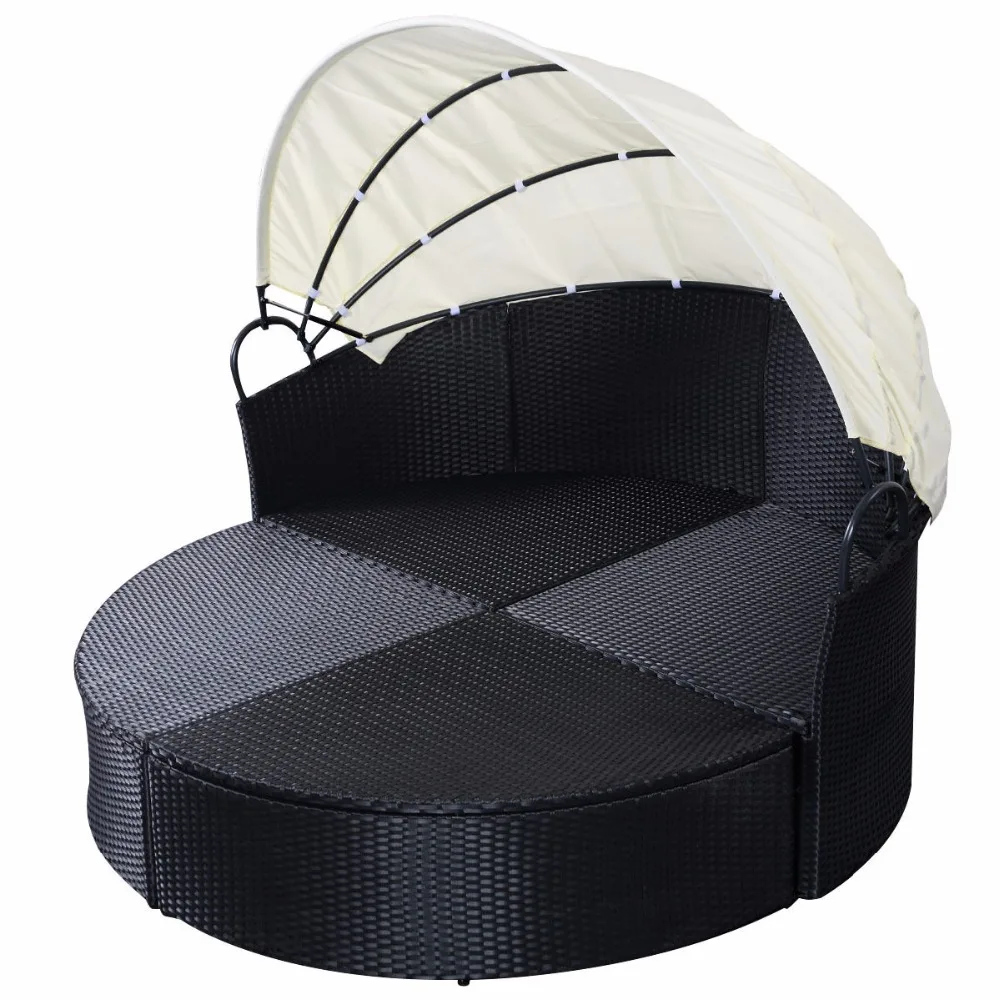 Giantex Outdoor Patio Sofa Furniture Round Retractable Canopy Daybed Black Wicker Rattan Outdoor Furniture HW51820+ Giantex Outdoor Patio Sofa Furniture Round Retractable Canopy Daybed Black Wicker Rattan Outdoor Furniture HW51820+