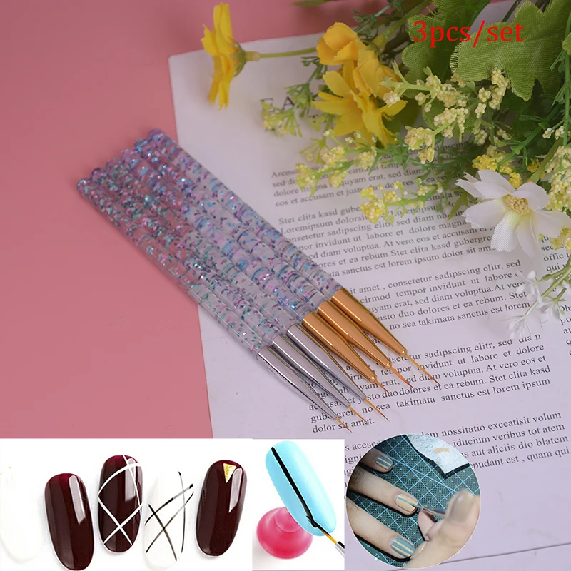 

High Quality 3Pcs/Set Nail Art Liner Brush Painting Drawing Lines Grid Acrylic Pen Nail Art Diy Design Manicure Tool