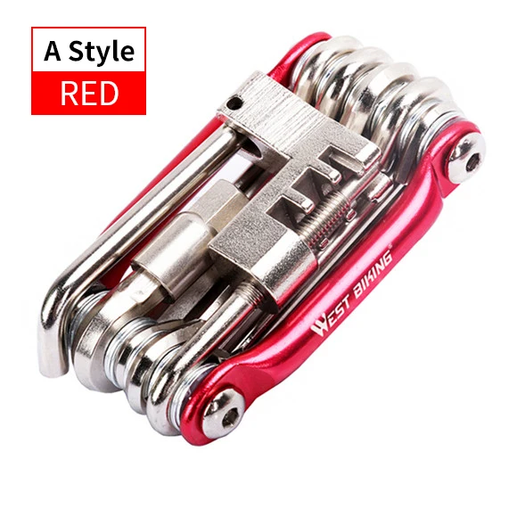 Basic Red WEST BIKING Мультитул Инструменты для ремонта велосипеда цепь шестигранный спиц гаечный ключ Отвертка 10 в 1 комплект Набор дорожный MTB велосипед Велоспорт мульти инструменты - Цвет: Basic Red