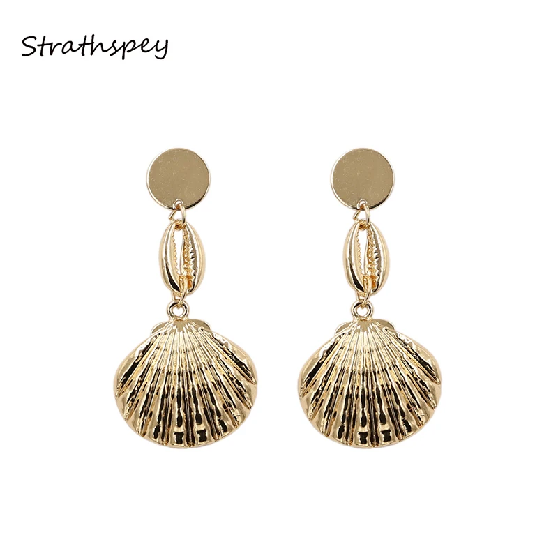 

STRATHSPEY Gold/Silver Color Dangle Earrings For Women Handmade Alloy Conch Shell Earring neptune Statement Earimng Jewelry