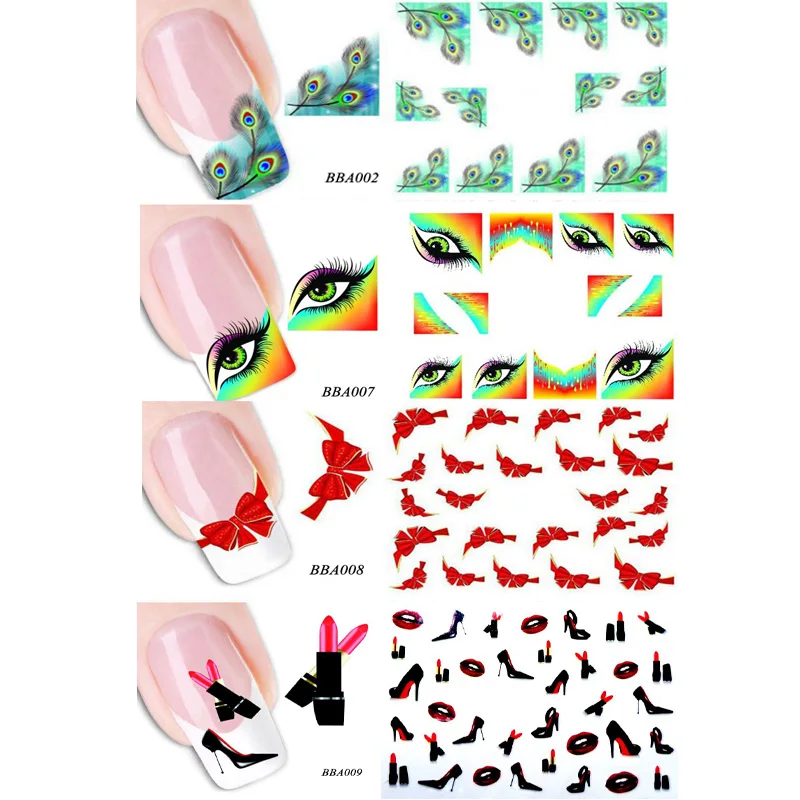 AddFavor 2 шт перо павлина дизайн переводные наклейки для ногтей Переводные фольга Французский маникюр Советы Инструменты для украшения ногтей