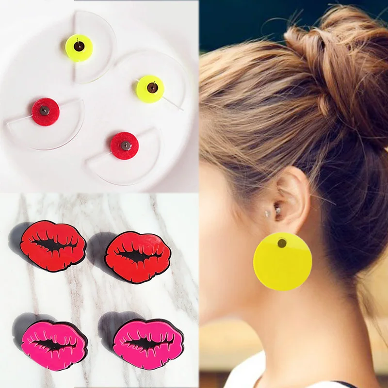 

Sale Acrylic Big Lips Round Earrings For Women Simple Geometric Transparent Round Funny Stud Earrings Valentines Gift