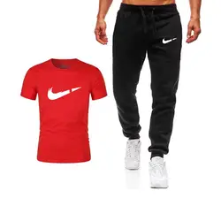 Классическая брендовая Спортивная модная мужская Спортивная футболка + спортивные штаны, костюм из двух предметов, ограниченное