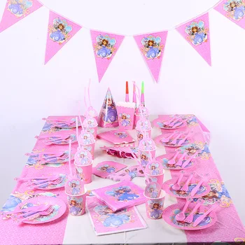 

82pcs Princess Sofia Kids Birthday Party Plates cups Decoration princess Sophia theme Party Supplies Baby Birthday Party Pack