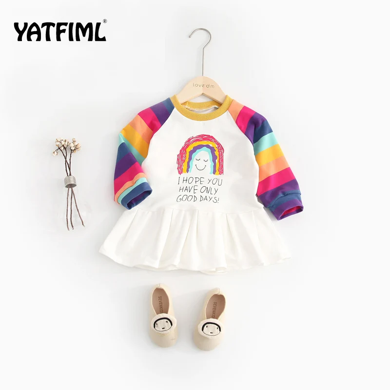

YATFIML Dress 100% Cotton Summer Rainbow Print Teenagers Dresses for Girls Princess Party Dress Baby Kids Party Wear