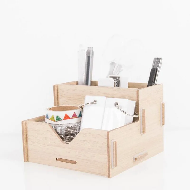 DIY Wood Pen Holder Hand Made Desk Organizer Pen Pot School Office