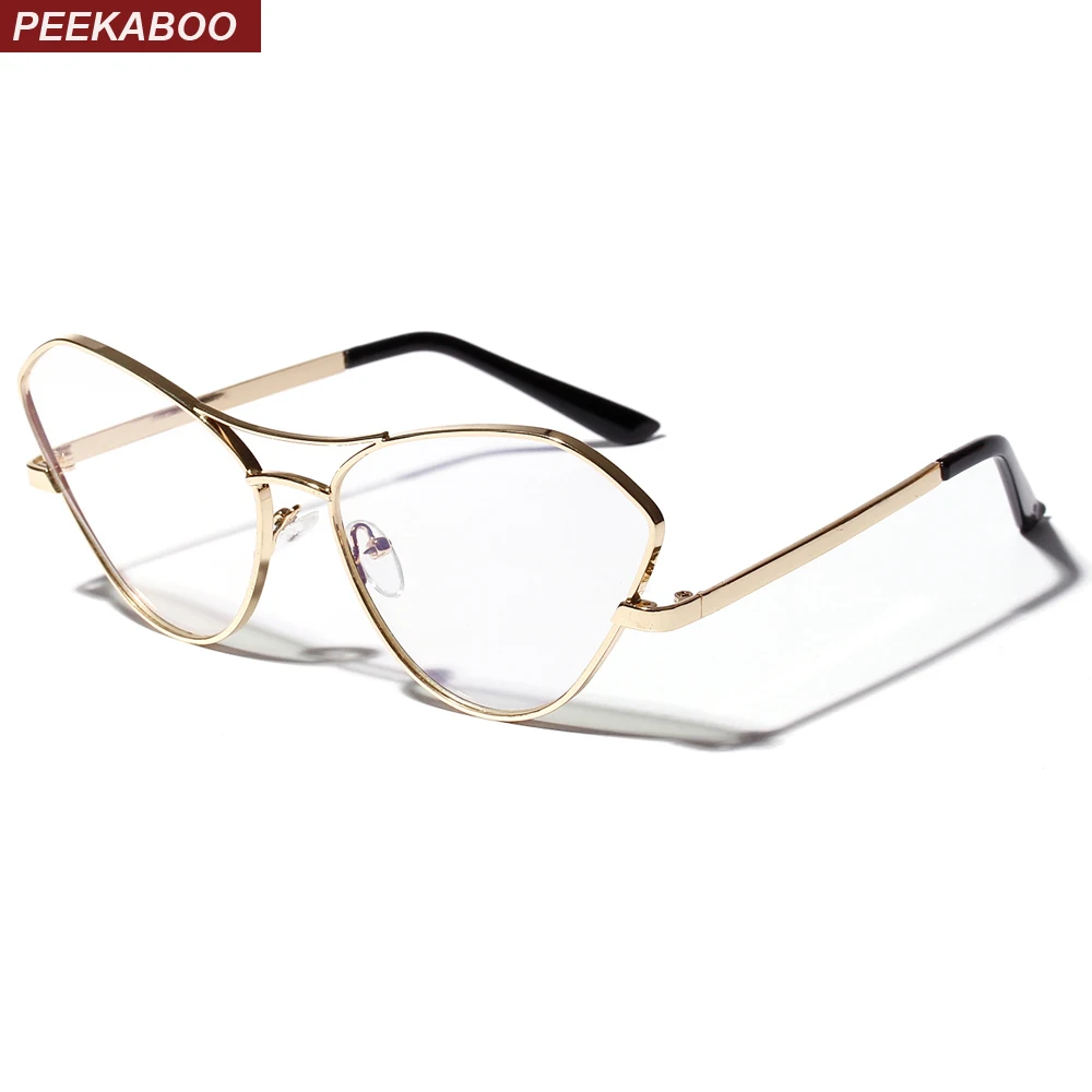 Peekaboo Gold Cat Eye Eyeglasses Frames For Women Oversize 2019 Fashion