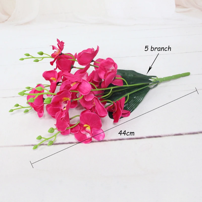 JAROWN Artificial 5 Branch Phalaenopsis Simulation Silk Orchid Fake Flowers Wedding Decorations Home Office Desktop Decor (10)
