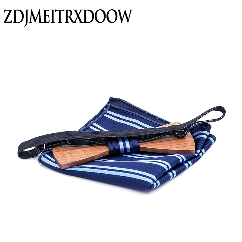  Wood Bowtie+Handkerchief+Cufflinks Sets for Mens Suit Wooden Bow Tie Bowknots Jigsaw puzzle Wedding