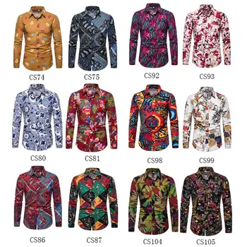 

New model Shirts Social Long-sleeved Plus size Slim fit Fashion Flower Blouse Men Linen Shirt for Men Casual Floral