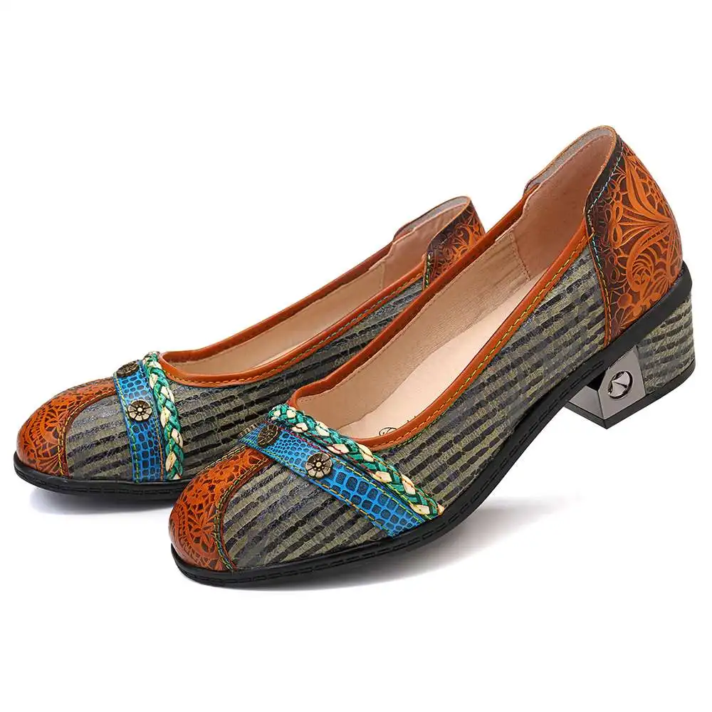 SOCOFY/удобные туфли-лодочки без застежки в стиле ретро с цветными ремешками и пряжкой; весенние туфли-лодочки в стиле ретро в богемном стиле