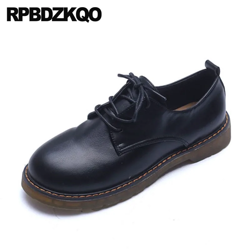 

vintage women oxfords shoes designer drop shipping flats brown black round toe lace up 2018 chinese ladies japanese school china