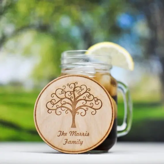 

Personalized Laser Engraved Wooden Coaster With Family Tree Design