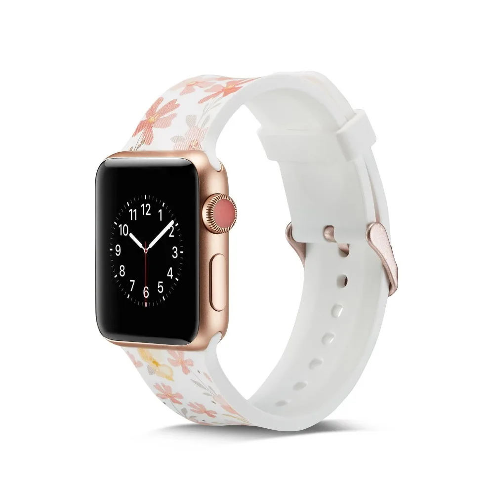 

For iwatch band Floral Silicone Fashion Casual Sport Replacement Strap Wrist Band with Adapter Clasp for Apple Watch
