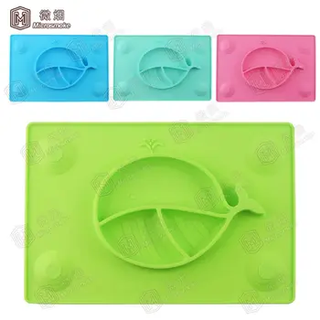 

2017 New Whale Design One Piece Silicone Placemat +Plate Unremovable Strong Suction Baby Placemat Kids Feeding Mat BPA Free