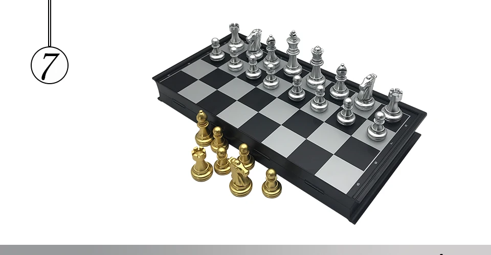 Easytoday Plastic Chess Game Set Folding Chessboard Magnetic Gold and Silver Color Chess Pieces Standard Competition Supplies (7)