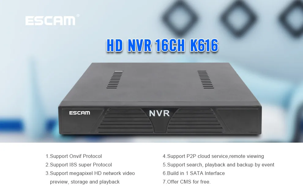 ESCAM K616 16 CH NVR 1080P сетевой видеорегистратор Onvif NVR H.264 DVR HDMI-VGA видео выход Поддержка P2P облачный сервис