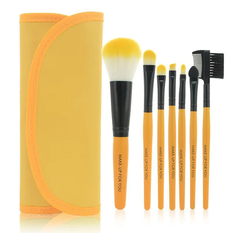 1Set Professional 7 pcs Yellow Makeup Brush Set tools Make up Toiletry