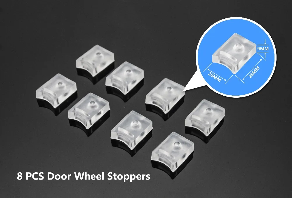 

8pcs/lot Square Transparent Plastic Sliding Door Stoppers Shower Door Wheels Stoppers Shower Accessories