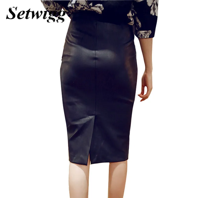 High-Quality-PU-Leather-Pencil-Skirts-Empire-Waisted-Zipper-Vintage-Spring-Black-Faux-Synthetic-Leather-Bodycon (2)
