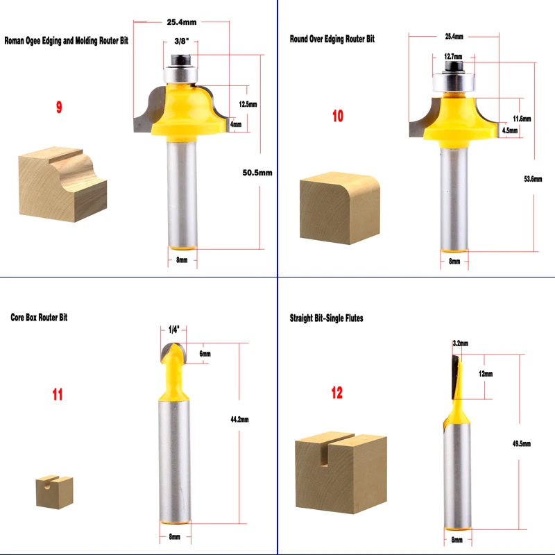 1 шт. 8 мм хвостовик древесины маршрутизатор бит прямой Концевая фреза триммер очистка заподлицо отделка угловая круглая бухта коробка биты инструменты фрезерные Cutte CHWJW