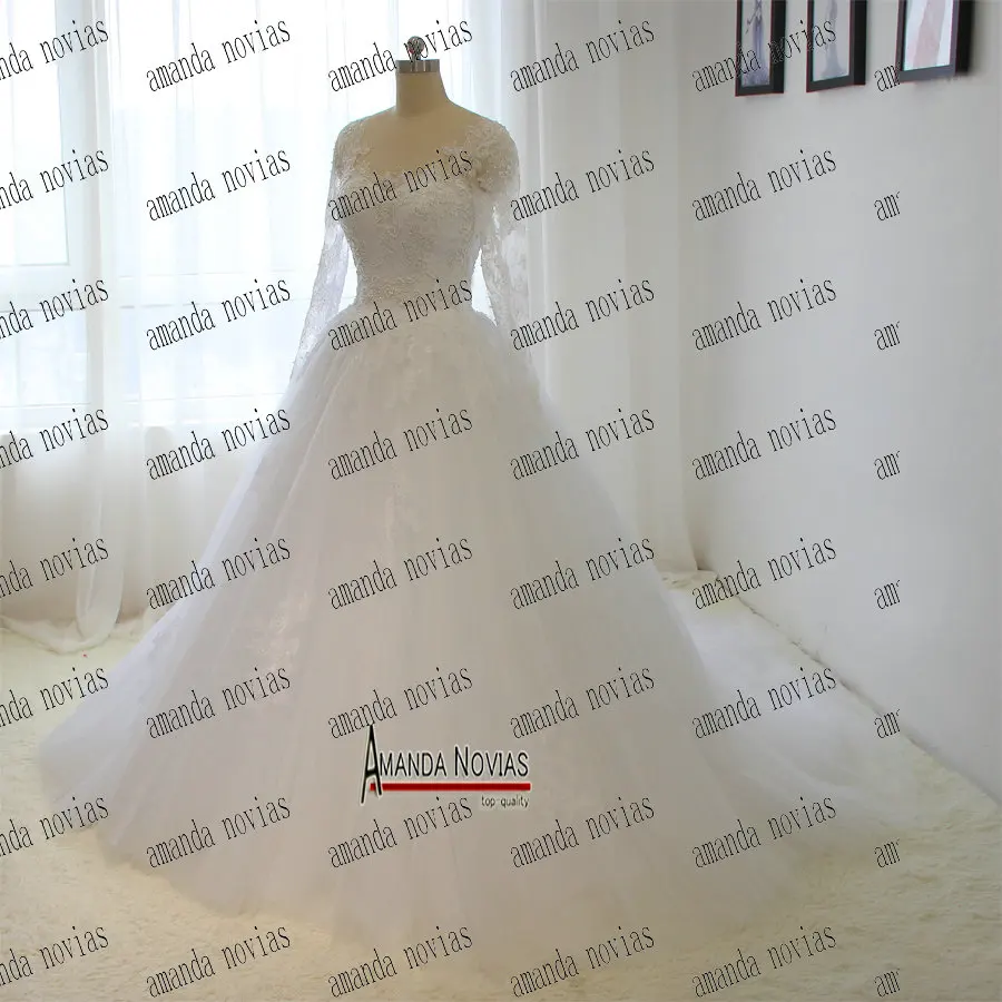 Горячая Распродажа vestido de noiva princesa длинный рукав Кружевная аппликация с жемчугом свадебное платье