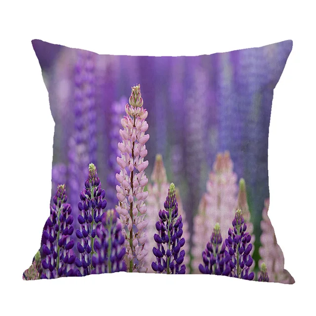 Lavender Cushion Cover Love Pillow Case Cotton Linen Housse De Coussin