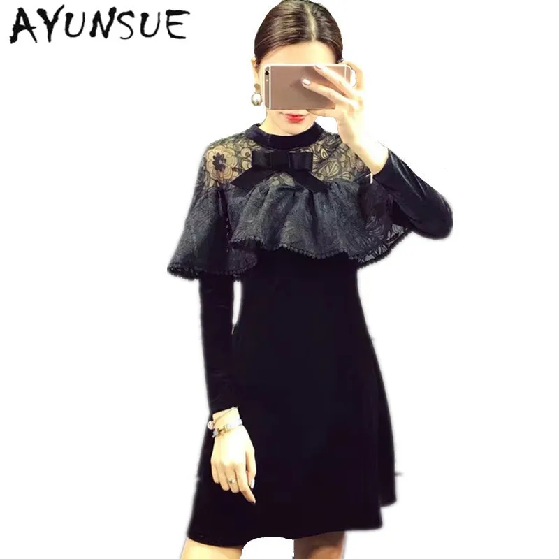 

2019 Retro Black Lace Dress Winter Party Dresses Velvet Dress Clothes Women Plus Size Women Clothing Sexy Dresses XXXL FYY226