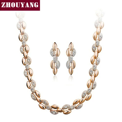 

ZYS066 Frosting Elliptic Charms Rose Gold Color Jewelry Necklace Earring Set Rhinestone Made with Austrian SWA Element Crystals