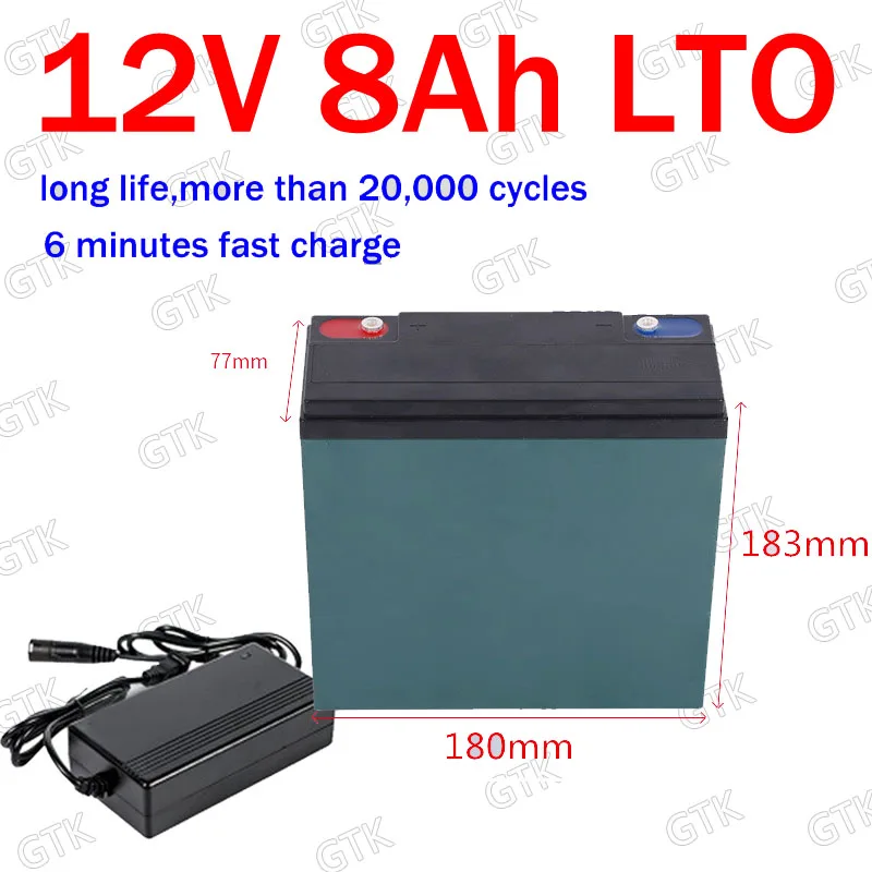 

GTK 12v 8Ah LTO battery pack Lithium titanate battery BMS for power supply equipment kids toys Monitoring equipment + 3A Charger