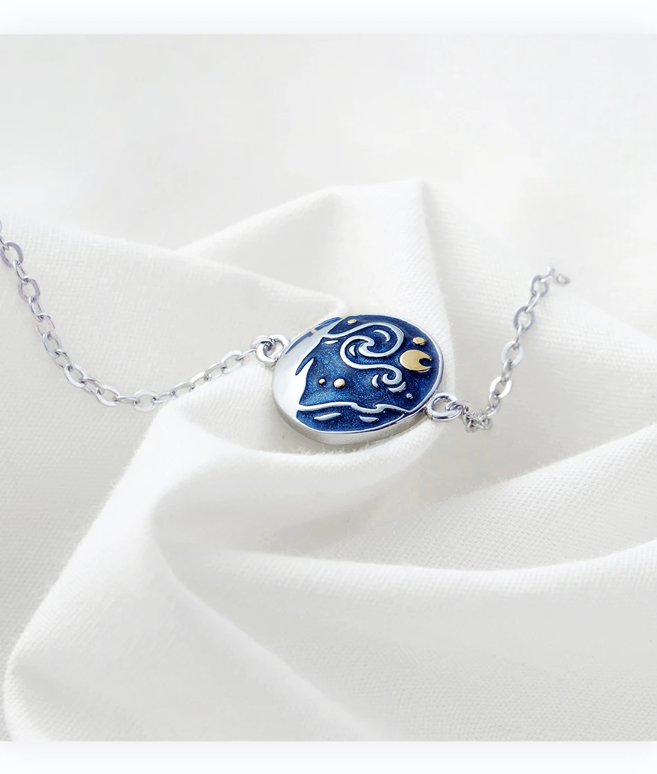 Тайя Ван Гог перегородчатой эмали позолоченный браслет звезда луна ночь картина маслом s925 Серебряный браслет ювелирные изделия для женщин