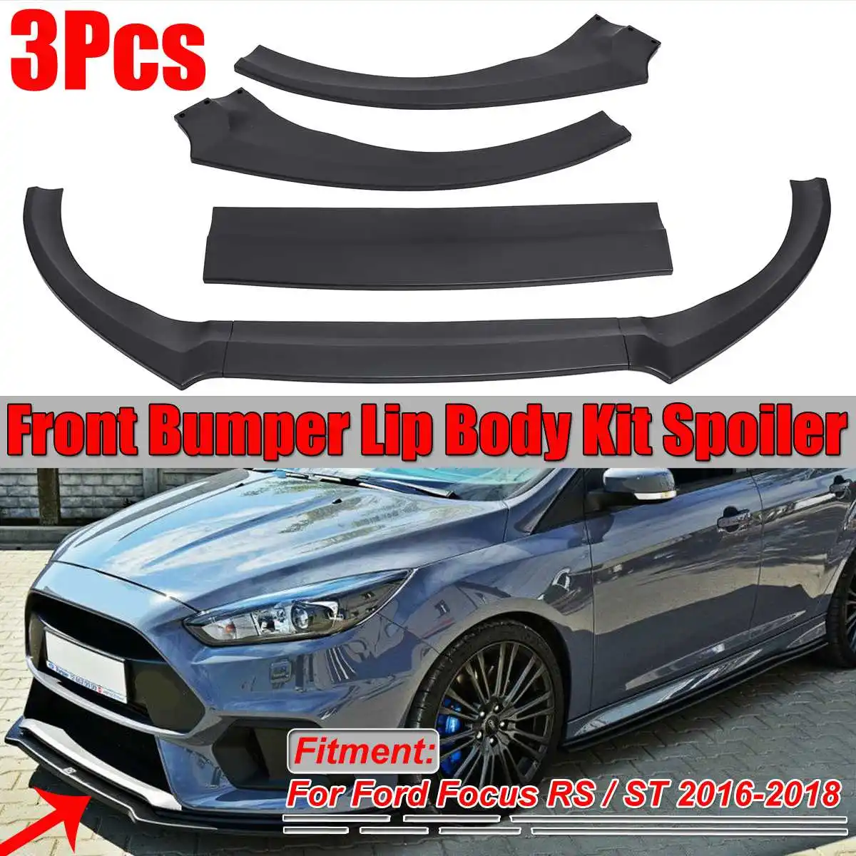 Углеродное волокно вид/черный 3 шт. автомобильный передний бампер для губ сплиттер спойлер защитная решетка для Ford для Фокус RS/ST