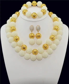 

Handmade Imitation Pearl White Women Costume Nigerian Wedding Balls Bridal Jewelry Set African Beads Jewelry Set 2016 New