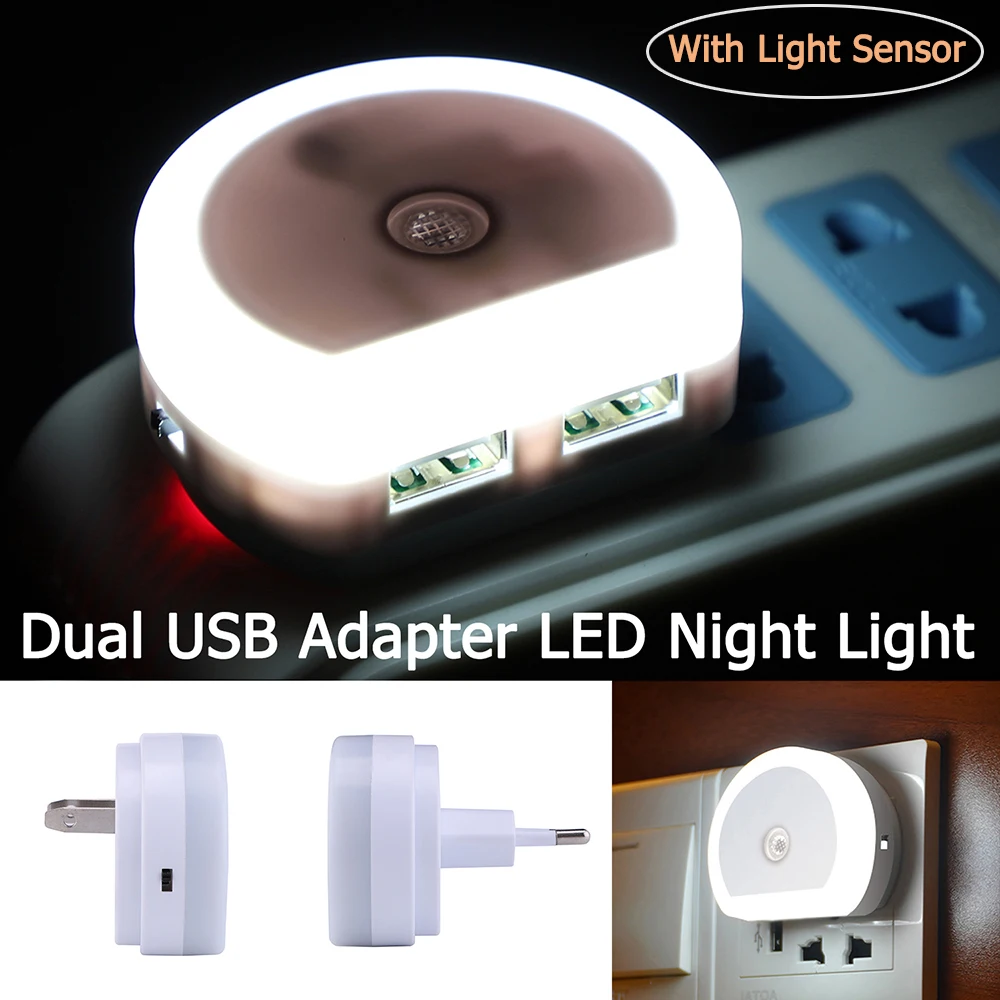 

USB Adapter US Plug EU Plug Dual USB Port 5V1A Adapter LED light Light Sensor Lighting LED night light LED adapter