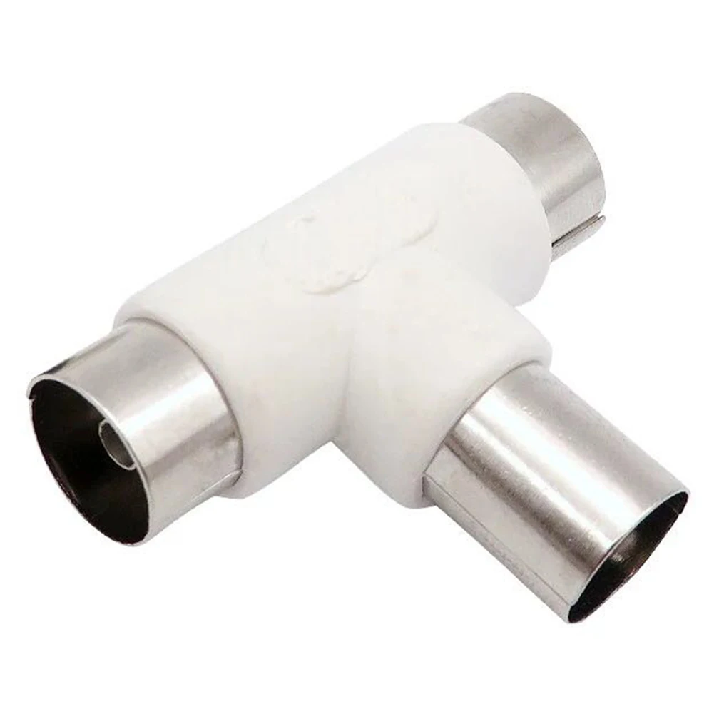 

T Shape Connector Plug Splitter 3 Way Coax Triple Male To 2 Female RF Adapter