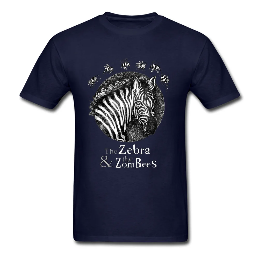 Summer Prevalent Man T-Shirt O Neck Short Sleeve 100% Cotton Fabric T Shirt Casual Tops T Shirt Top Quality Zombie Zebra and the ZomBeeS by dotsofpaint navy