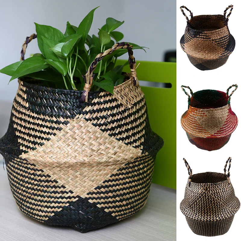 Seagrass Basket Set Of 4 Wicker Storage With Handles Decorative Storage Nursery Laundry Hamper