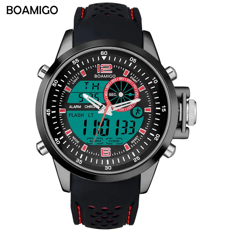 

BOAMIGO Men Sport Watches Dual Time Digital Watches Camping Military Sport Rubber Analog Quartz Watch Wristwatches Reloj