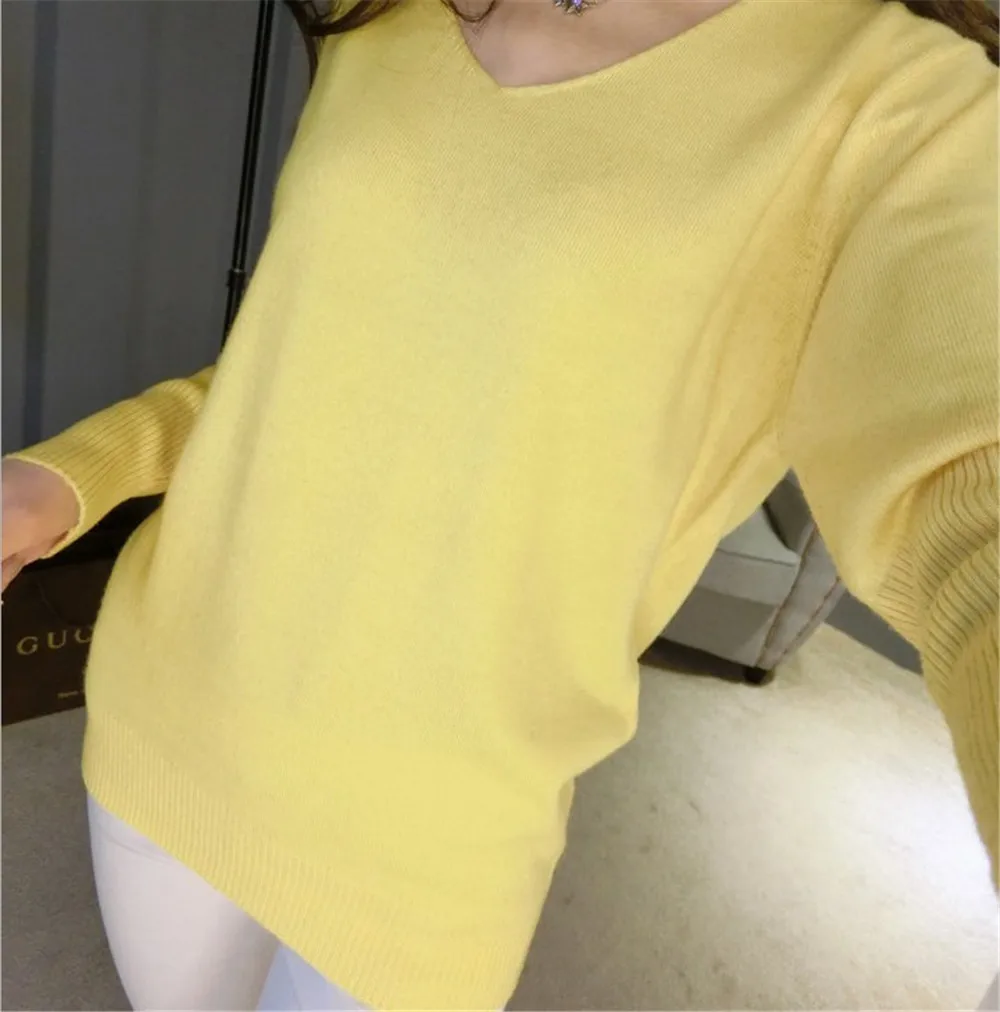 Cashmere Sweater Womens Fashion Sexy V-neck Sweaters Loose Tops Knitted Batwing Sleeve Large Size Pullover Black Woman Clothes