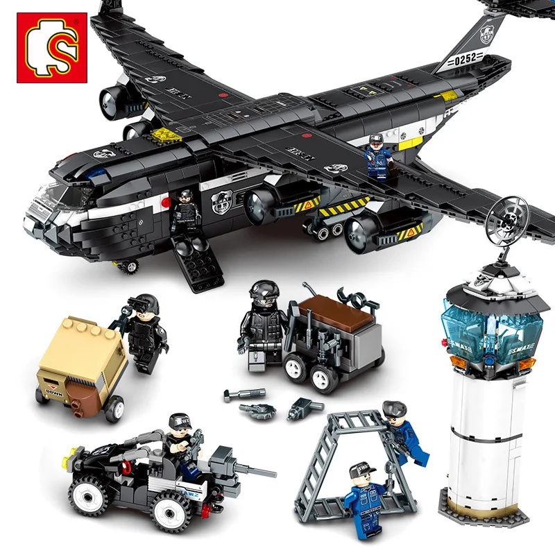 

1872pcs Transport Helicopter Military Swat Police Force Black Hawk Aircraft Building Blocks Set Army Bricks Toys for Children
