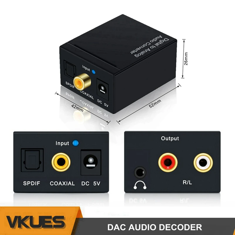 

Coaxial Optical SPDIF Digital to 2 RCA + 3.5mm Jack Analog Adapter Digital to Analog Stereo Audio Converter Decoder Amplifier