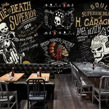 Пользовательские обои европейский и американский Мотоцикл Череп бар KTV граффити Фреска задний план стены 3d обои росписи